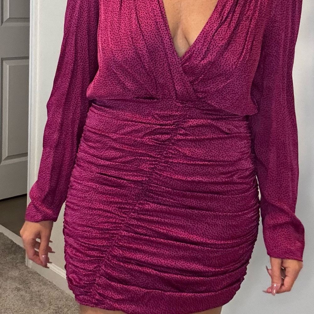Zara Fuchsia Long Sleeve Ruched Dress